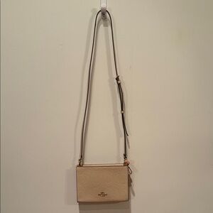 Coach Beige Pebbled Leather Crossbody with Signature Embossing